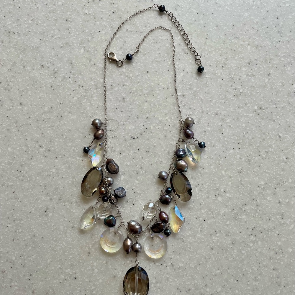 Silver Crystal and Pearl Neckace - Picture 2 of 2